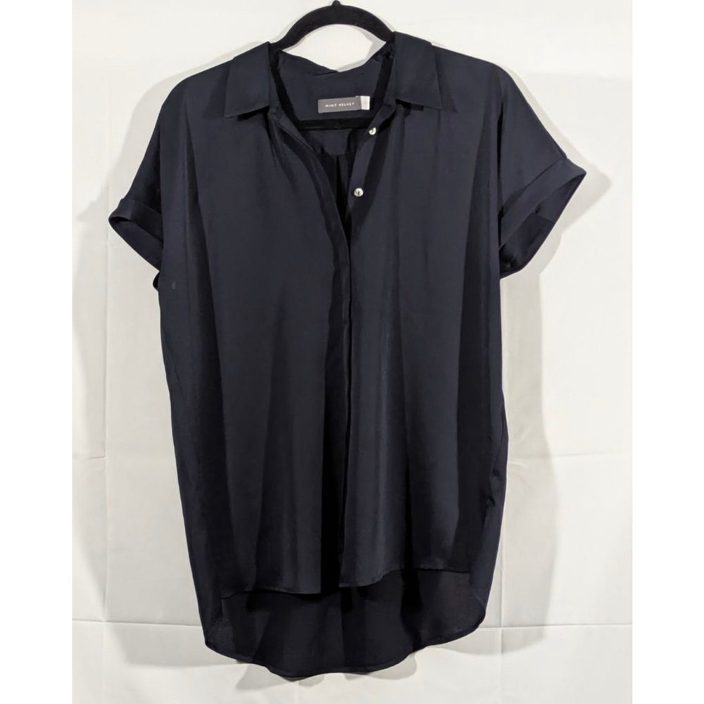 Mint Velvet Women’s Navy Short Sleeve Blouse High Low Hem UK Size 12/US Size 8